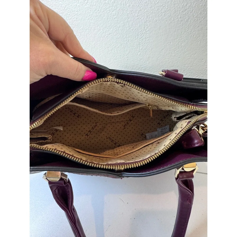 Y2K Purple Faux Leather‎ Lace Overlay Satchel Bag Women Medium Structured Chic